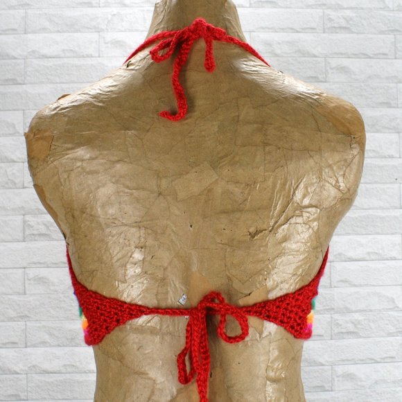 HAND CRAFTED Crochet Pride Rainbow Cropped Top Halter LGBTQ+ Festival Fashion - Picture 5 of 11